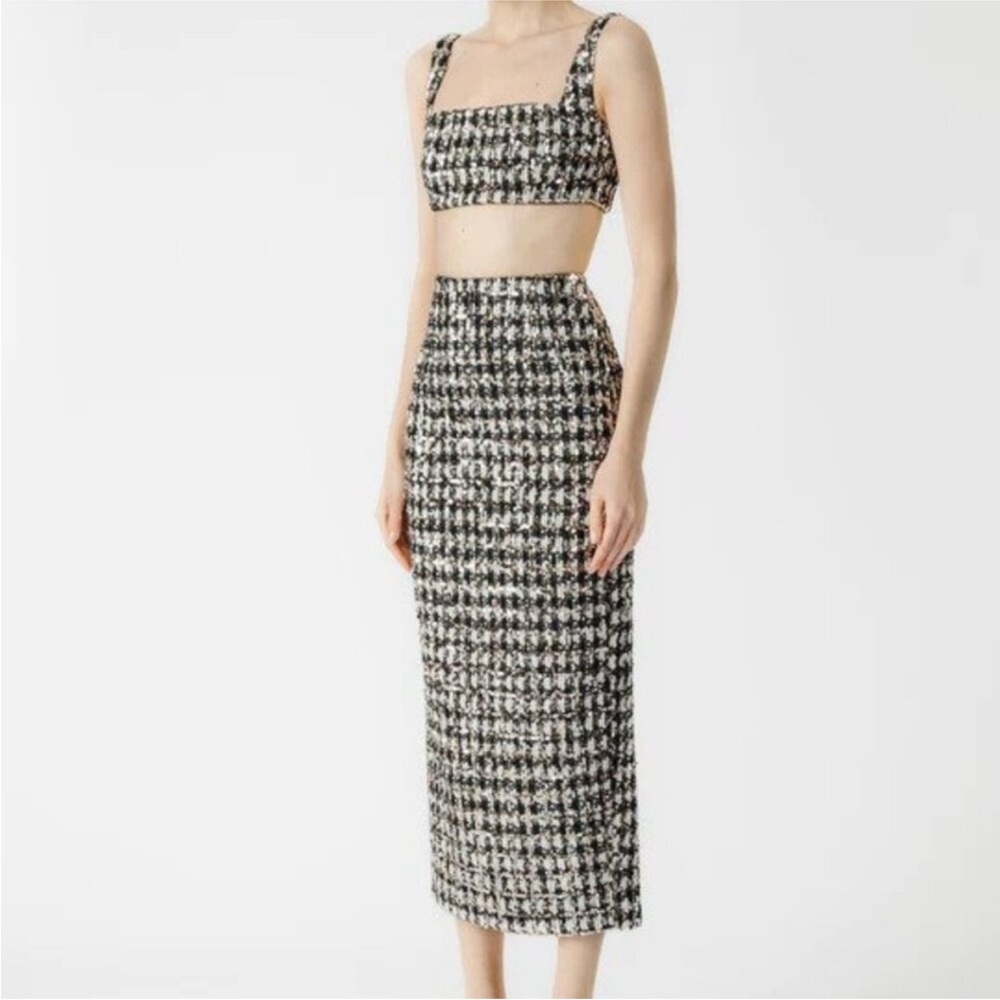 NWOT Sau Lee Amelia Set in Black and White Sequin Houndstooth
